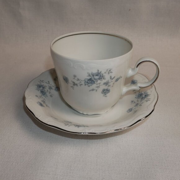 Set Of 4 Johann Haviland Bavaria Germany Blue Garland Tea Cups & Saucers VTG - Picture 2 of 10